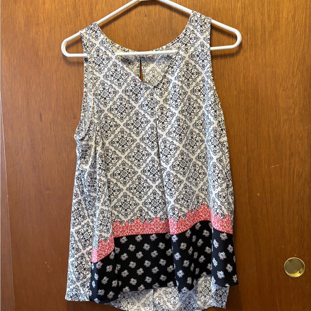 Maurices Geometric Sleeveless Blouse - Black, White, Pink